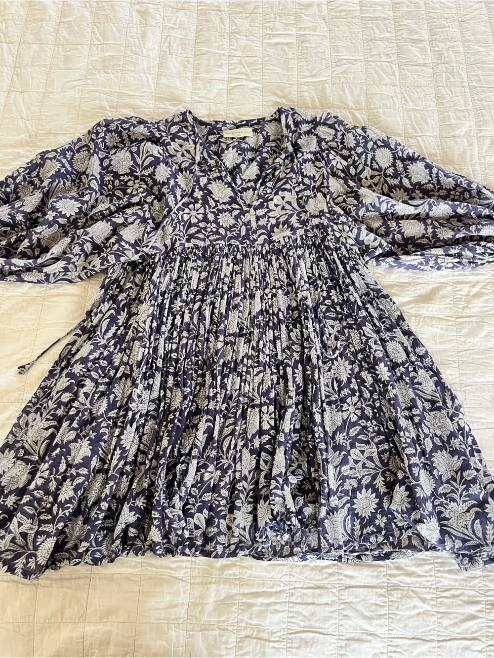 Daughters of India Blue and White Floral Babydoll Dress - Picture 3 of 9